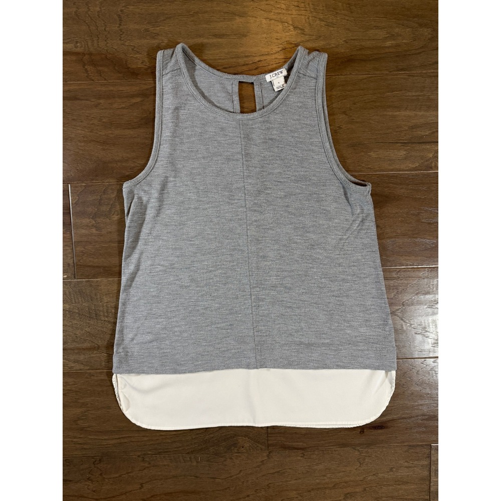 J.Crew Womens Grey Mixed Media Layered Tank Top Keyhole Back Small C1154